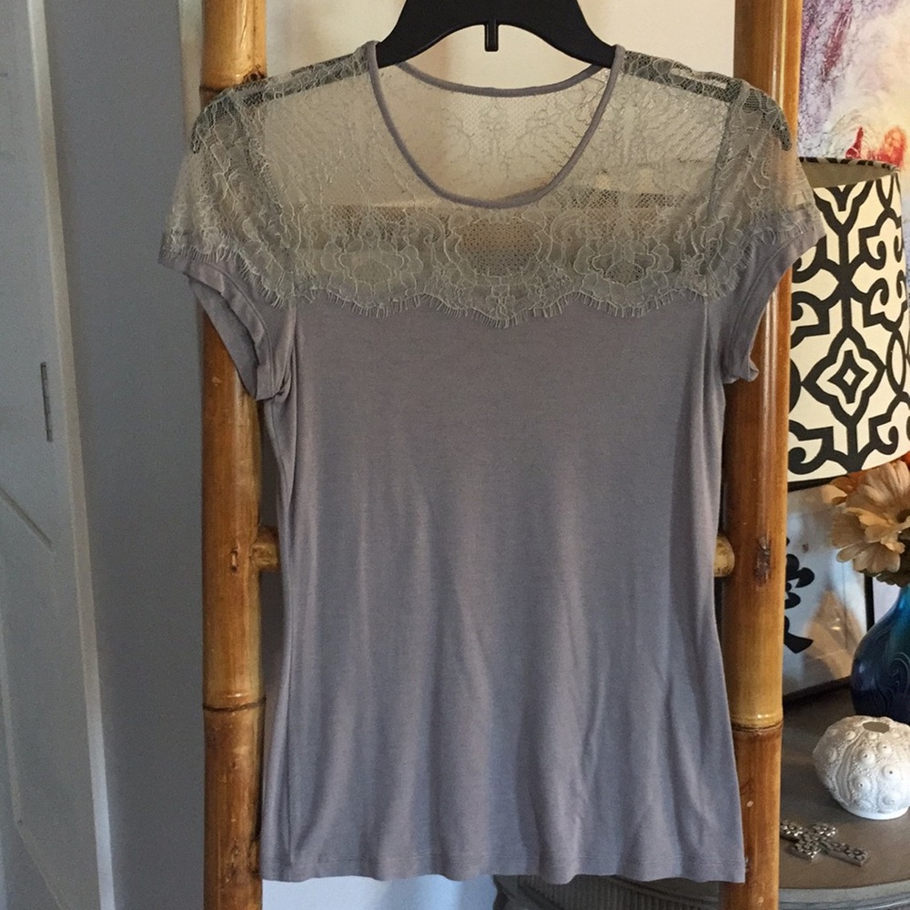 FOR JOSEPH Grey Lace Tee Like New SZ Small
